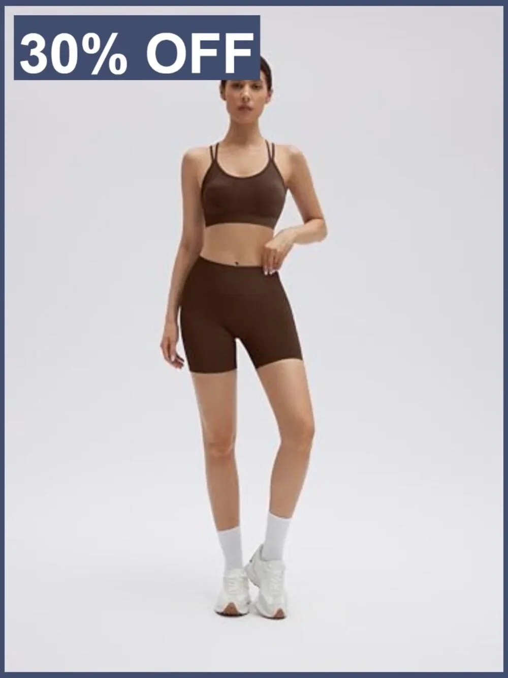 Workout Sets Strappy Sports Bra High Waisted Biker Shorts Tummy Control - Picture 4 of 6